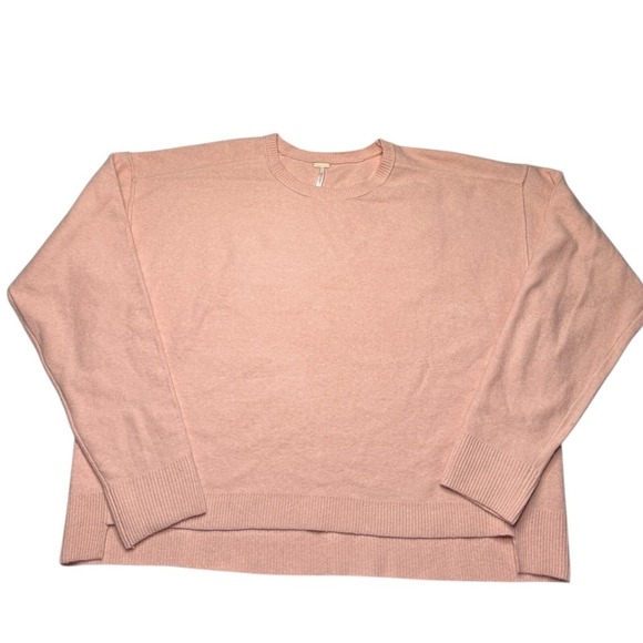 Free People Women's Pink Wool Blend Cropped Sweater XS Oversized Comfy - Picture 1 of 8